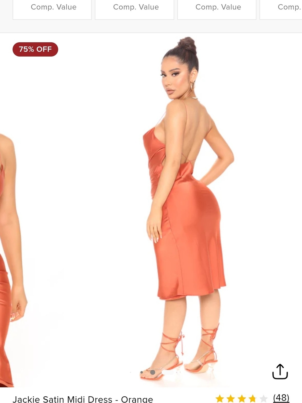 Orange Satin Midi Dress - Sleek Backless Design